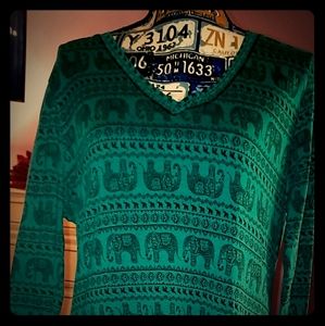 Teal Long Sleeve Elephant Shirt